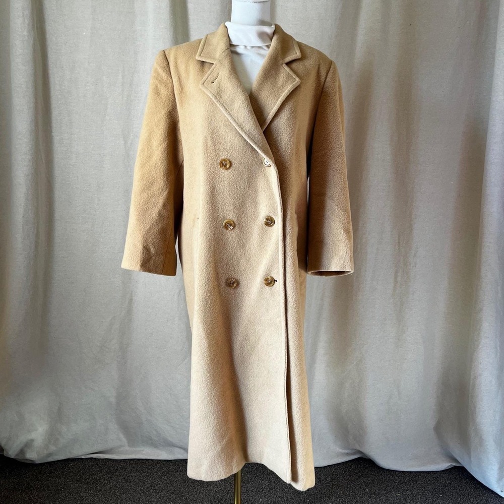 Vintage Marvin Richards 100% Camel‎ Hair Double Breasted Coat Petite 14 Camel
